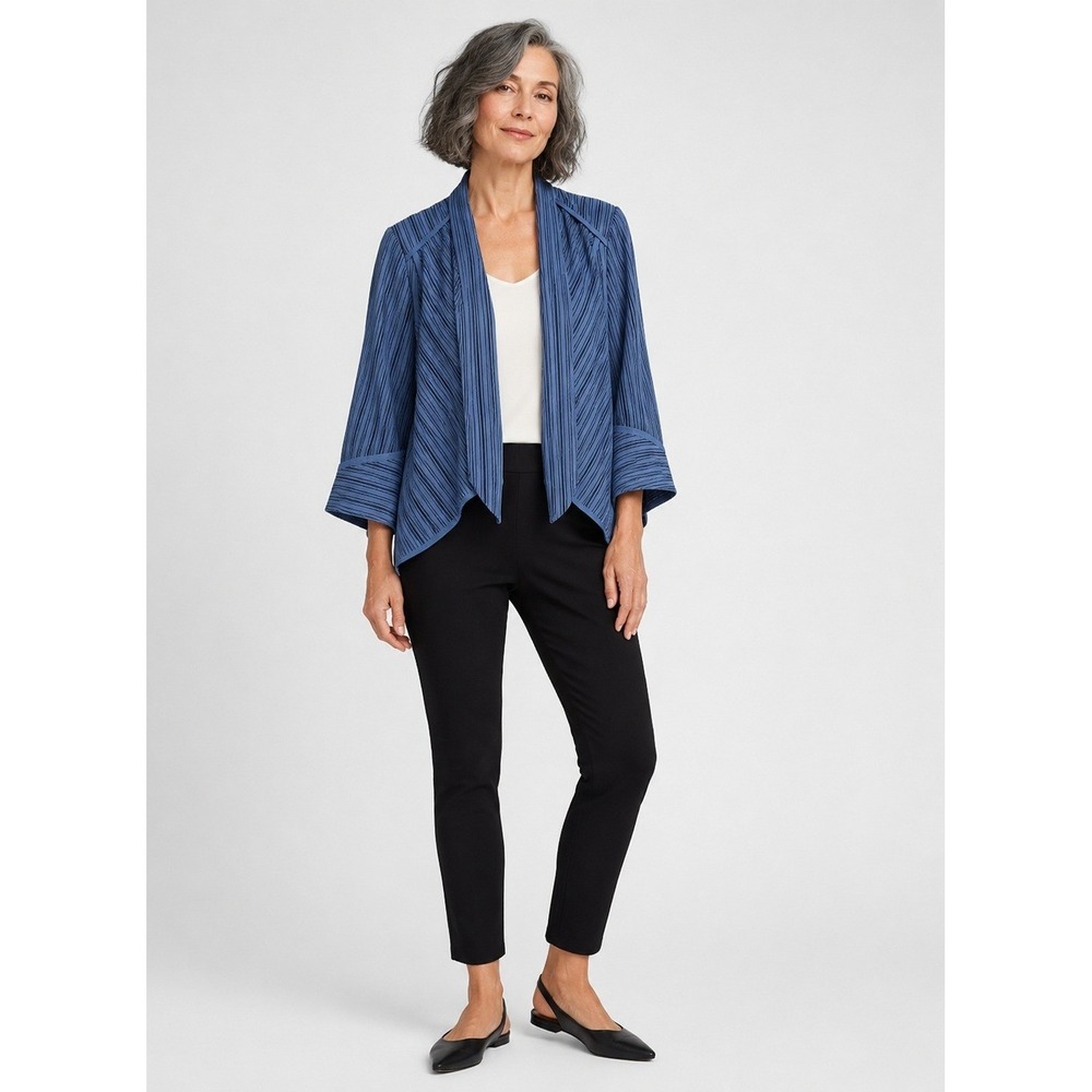 cAbi #870 Cascade Cardigan Jacket Women Small Blue Striped Open Front 3/4 Sleeve